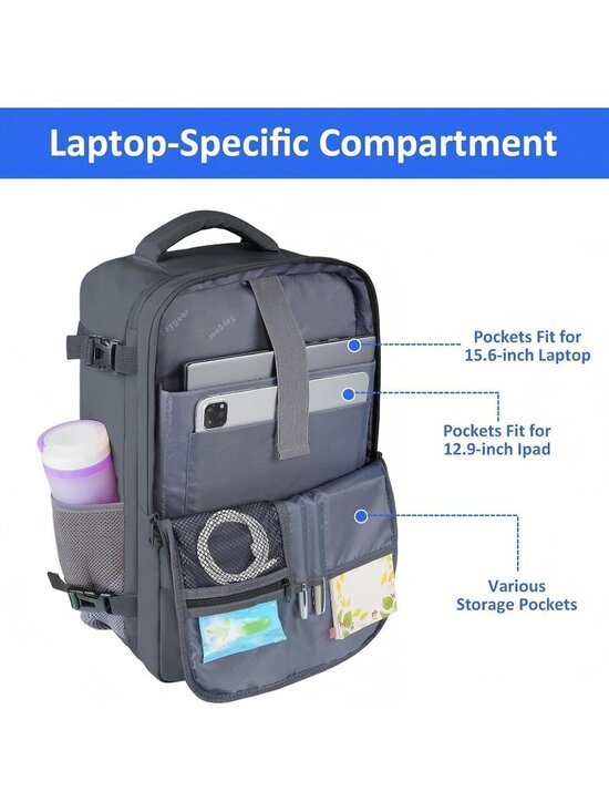 Women\'s Darkgrey 15.6inch Laptop Mochila Flight Approved Daypack with Pocket